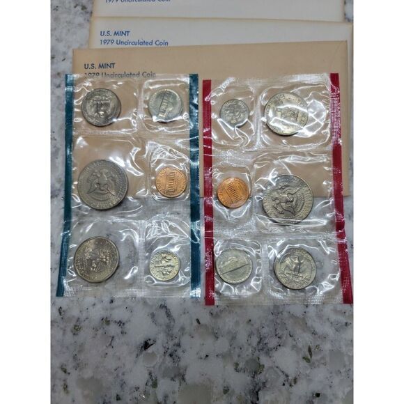 1979 US Mint Set - 12-Coin P&D Uncirculated Lot Of 5-1 Red 1 Blue Each Envelope - Picture 9 of 16